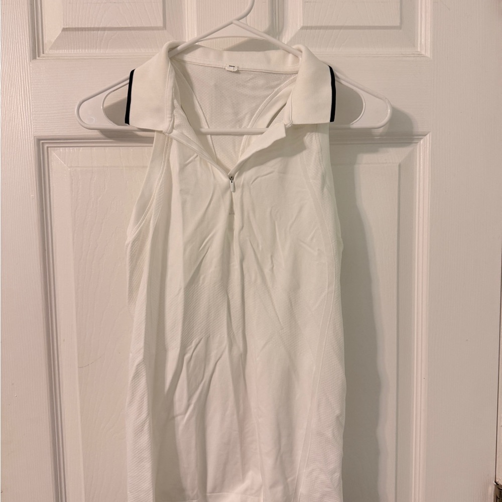 Athleta White Sleeveless Zip-Up Polo Shirt